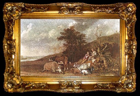 framed  POTTER, Paulus Landscape with Shepherdess and Shepherd Playing Flute af, ta009-2